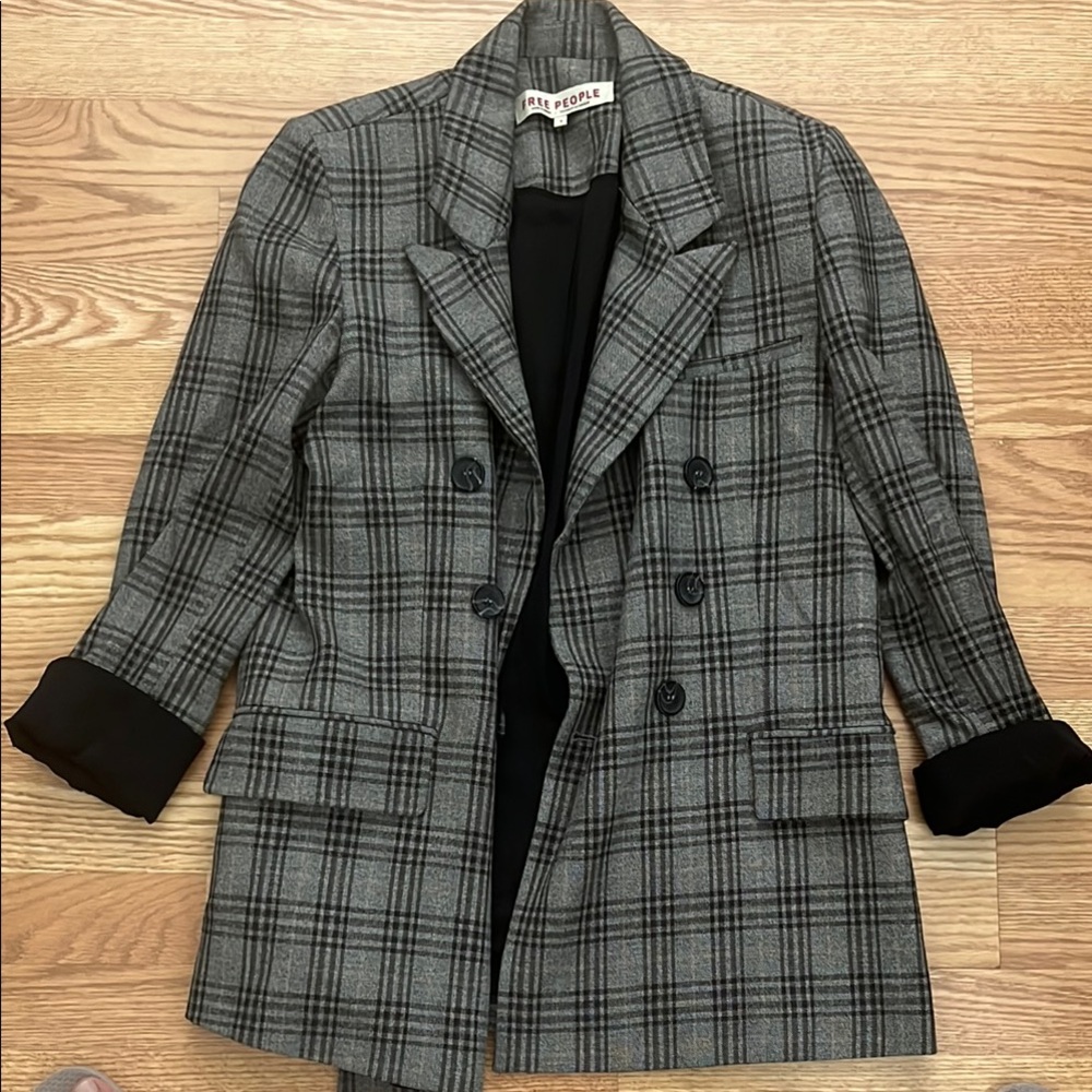 Free People Gray Checkered Blazer